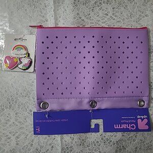 NWT Up&up charm pencil pouch with 3 charms Purple unicorns, rainbows and hearts